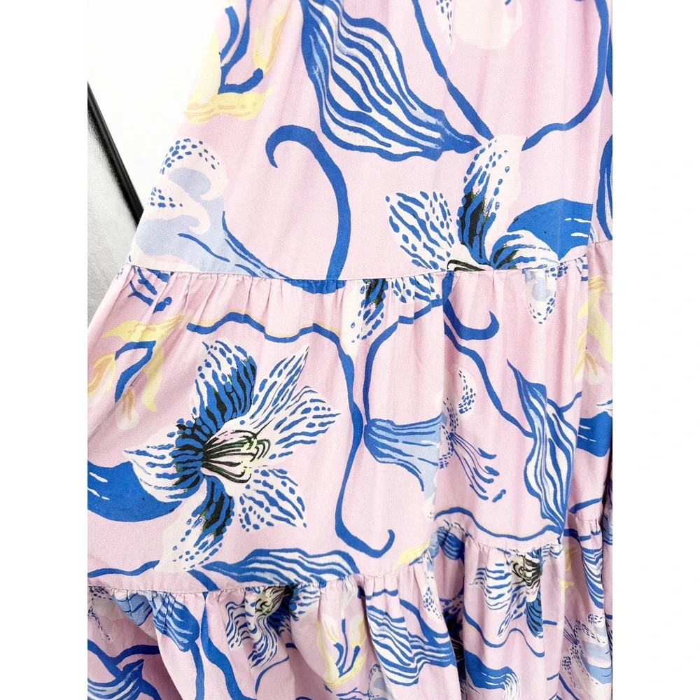 Anthropologie Sarah Gordon for Maeve Pink Blue Floral Halter Maxi Dress Size 8 - Picture 9 of 14